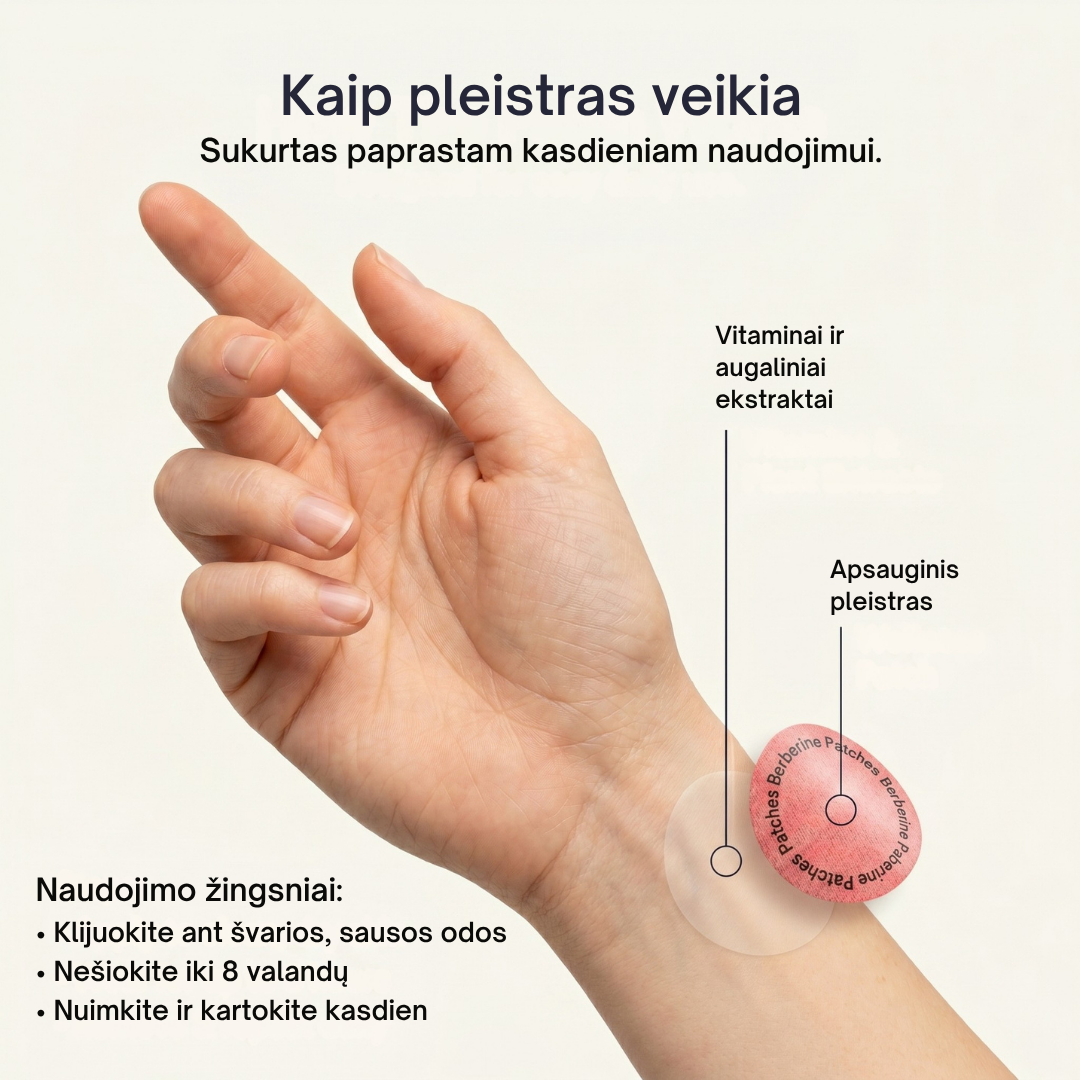 „Berberine Patches“ – natūralūs berberino pleistrai medžiagų apykaitai ir svorio kontrolei (30 vnt.)