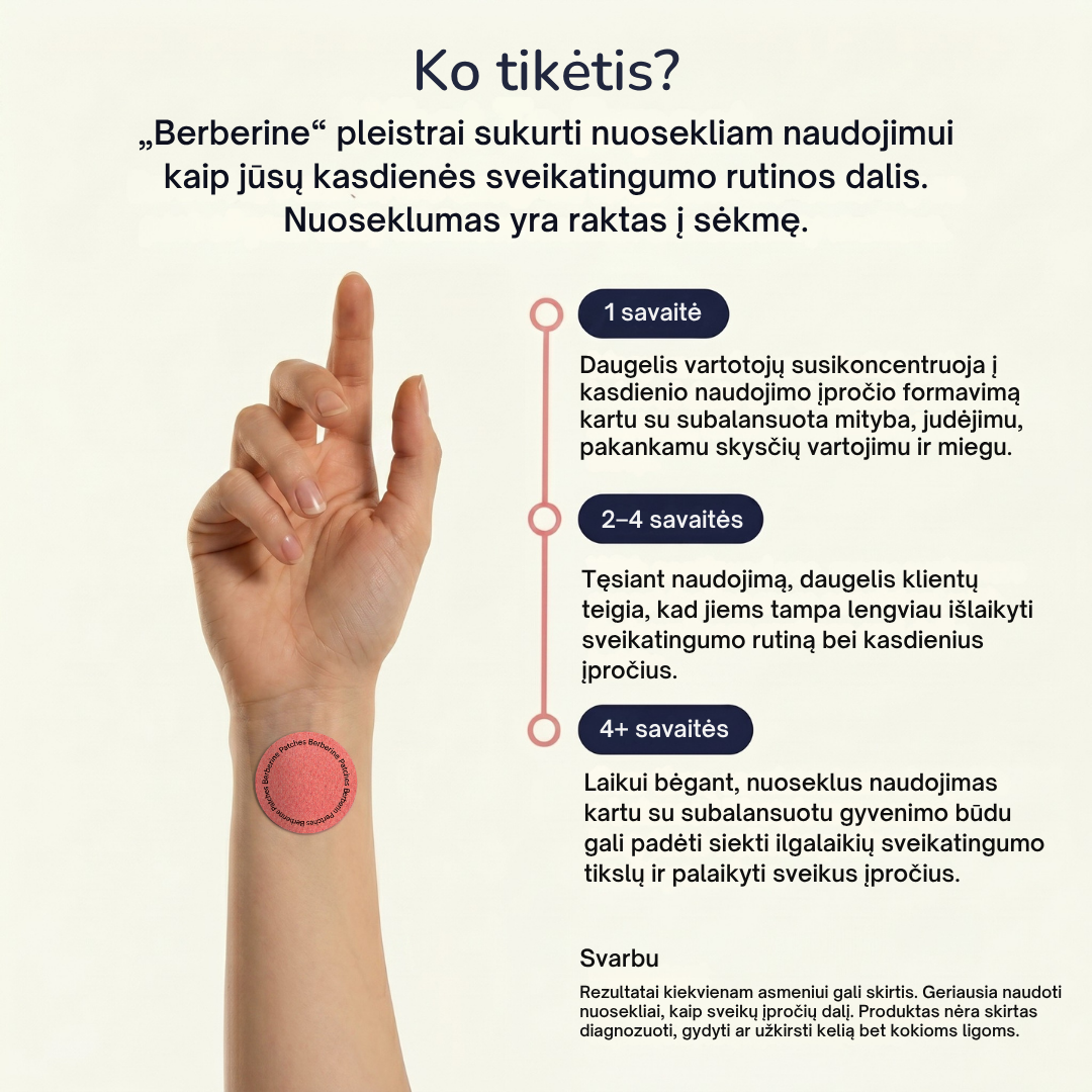 „Berberine Patches“ – natūralūs berberino pleistrai medžiagų apykaitai ir svorio kontrolei (30 vnt.)